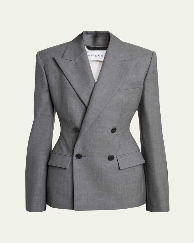 Double Breasted Slim Fit Wool Blazer